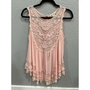 Indigo Thread Co Pink Lace Tank Top
